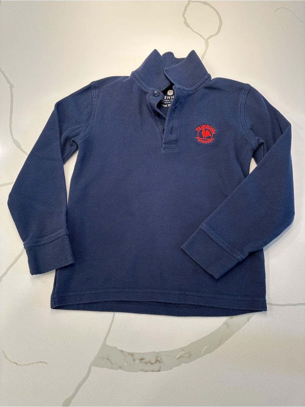 Dennis primrose school uniform long sleeve polo shirt navy blue red white YXS